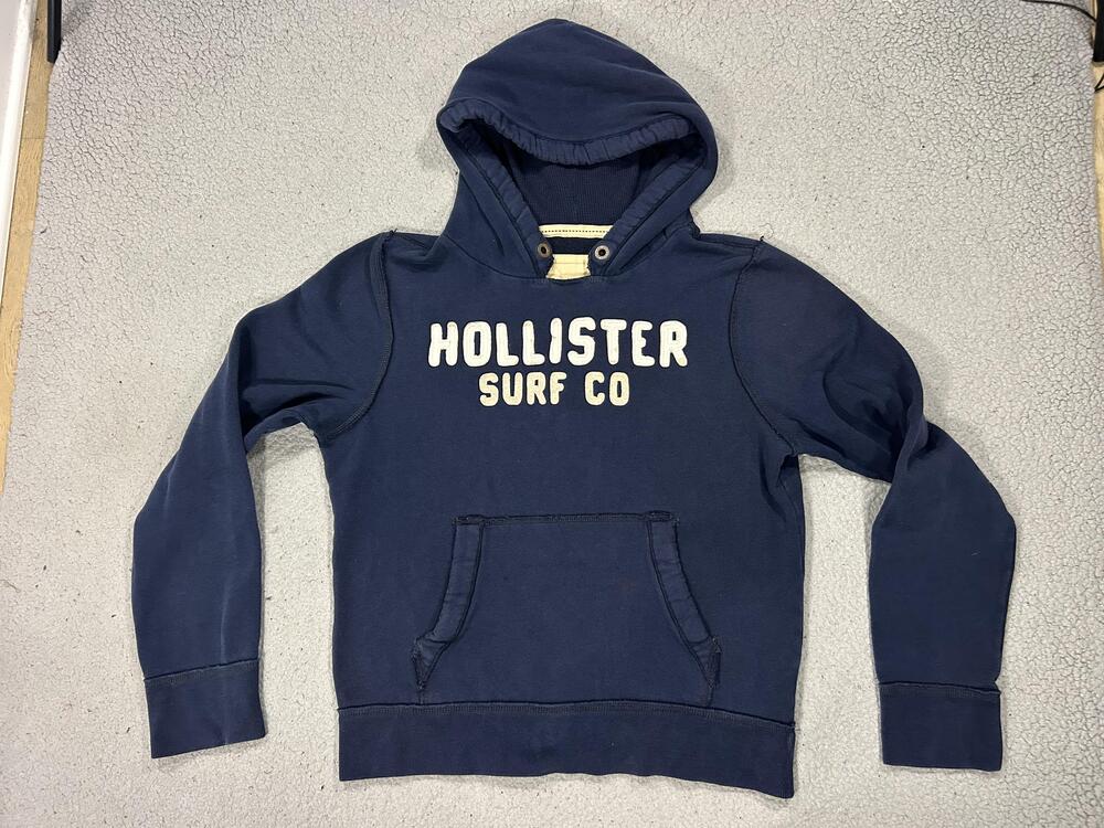 Y2K Hollister Hoodie Mens Large Blue Surf Co Pullover Embroidered Logo Beach